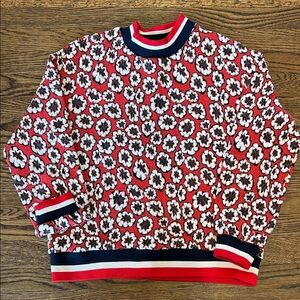 H&M Red Floral Crewneck Sweater with Navy and White Trim, Size 6